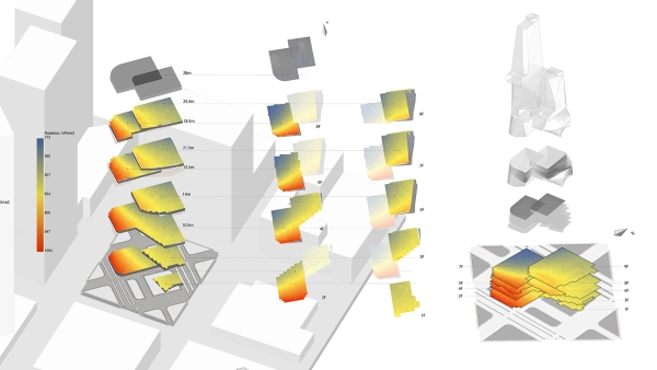 Daylighting analysis at different levels in the tower design.